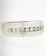 14K 8.9g Solid White Gold Diamond Channel Beaded Wedding Band Men Ring Size-10.5